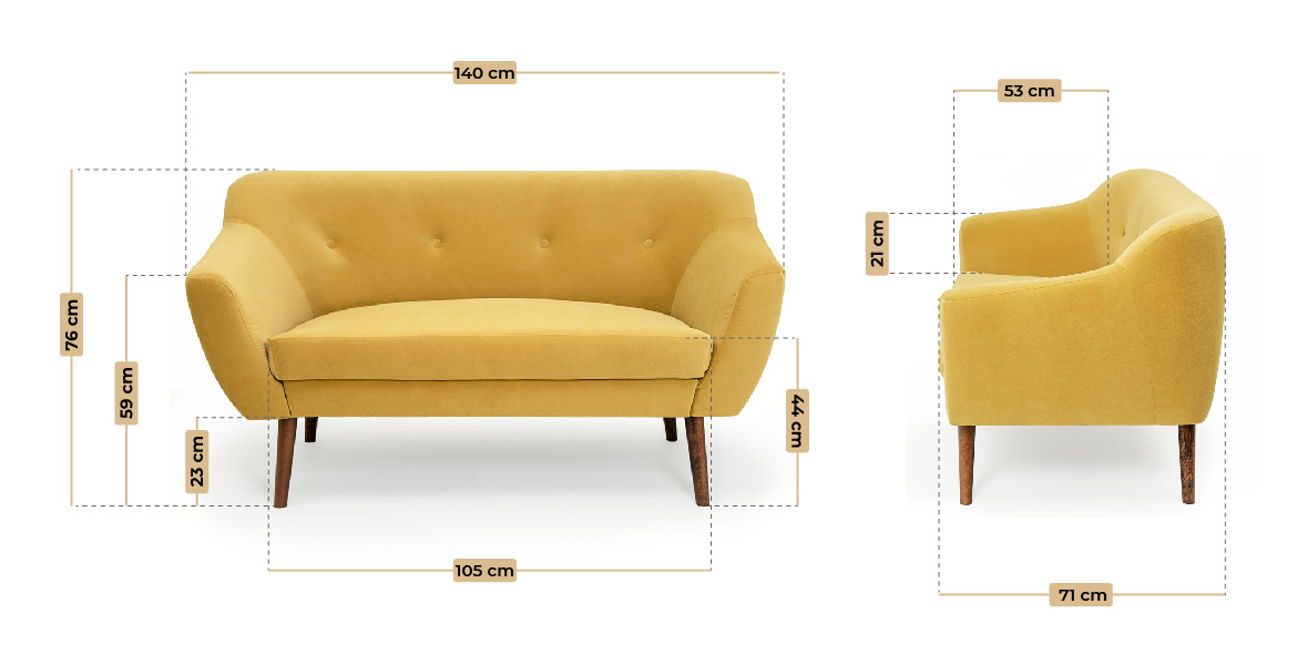 żółta sofa wymiary